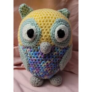 Handmade Crochet Plush Cuddly Owl 7" Yellow, Green, Multicolor